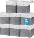 meekoo 8 Pack Collapsible Storage Bins Fabric Storage Bins Polyester Fabric Baskets with Handles Linen Closet Organizer for Shelf Home Closet Towels Toys(12 x 12 x 12 in,Gray White)