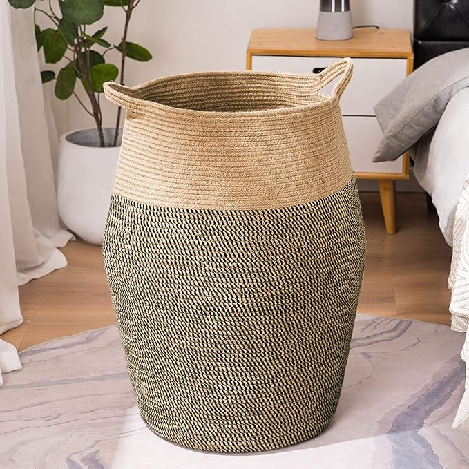 Cotton Rope Laundry Hamper by YOUDENOVA, 105L - Woven Collapsible Laundry Basket - Clothes Storage Basket for Blankets, Laundry Room Organizing, Bedroom Storage, Clothes Hamper – Dark Brown