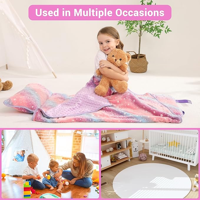 Lasoftan Toddler Nap Mat with Pillow and Blanket, Extra Large Rolled Napping Mats,Slumber Bags for Boys Girls,Kids Sleeping Bag for Daycare, Preschool Travel Camping