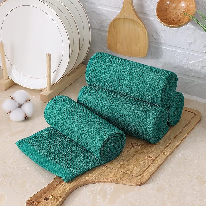 Kitinjoy 100% Cotton Waffle Weave Kitchen Towels, 6-Pack Super Soft and Absorbent Dish Towels for Drying Dishes, Kitchen Hand Towels, 13 in x 28 in, Teal