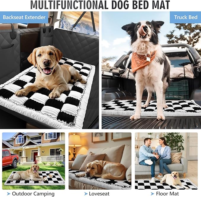 ROUWINNE Dog Bed for Truck Back Seat Non-Slip, Truck Dog Bed Soft and Comfortable, Back Seat Pet Bed Mat for Travel, Pet Car Blanket for Backseat Extender and Seat Covers Checkered 59”X27.5”