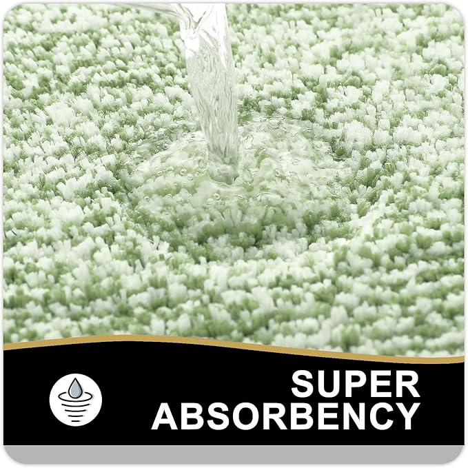 OLANLY Toilet Rugs U-Shaped 24x20, Extra Soft and Absorbent Microfiber Bathroom Rugs, Non-Slip, Machine Wash Dry, Plush Shaggy Contour Bath Mats for Toilet Base (Sage Green and White)