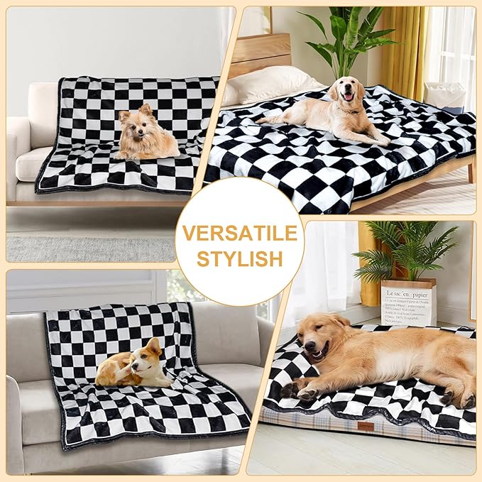 Gowyeg Dog Blanket for Puppy Accesssories Boy, 43"x30" Dog Stuff for Small Kitten Indoor Cats, Washable Soft Puppy Essentials Supplies,Black White