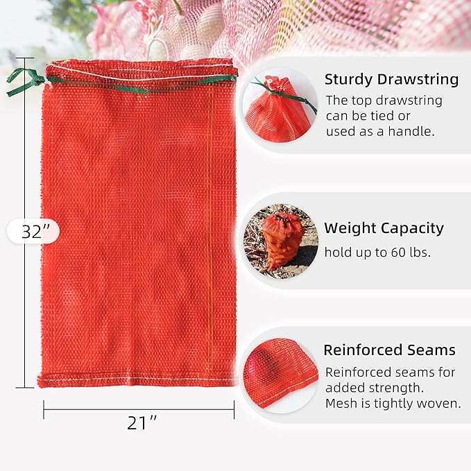 deebree 300pcs Extra Large Mesh Produce Bags 60 lbs Reusable Onion Sacks Vegetable Storage Bags Washable Net Bag 21” x 32” for Onion Potato Firewood Crawfish, Pack of 300