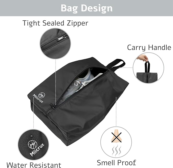 Miicrux Travel Shoe Bag, Odor Absorbing Bag, Water Resistant, Shoe Storage, Organizer Shoe Pouch with Zipper for Men and Women