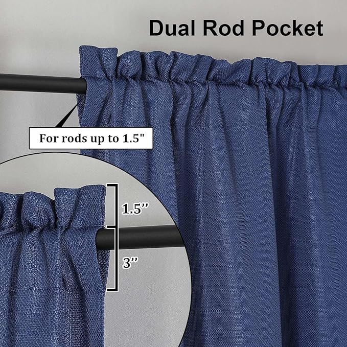 Lecloud Bessie Blue Curtains for Bedroom 72 Inches Long 2 Pcs, Airy Light Filtering Faux Linen Textured Window Curtains for Living Room Decor, Dual Rod Pocket Drapes, Each Panel 40" W x 72" L