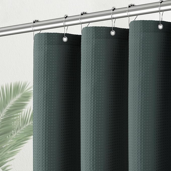 PANGSINNE Stall Fabric Shower Curtain - Waffle Textured Small Heavy Duty Cloth Shower Curtains for Bathroom, 256GSM Narrow Hotel Spa Luxury Bath Curtain Set with 6 Hooks (36Wx72H, Stormy Weather)