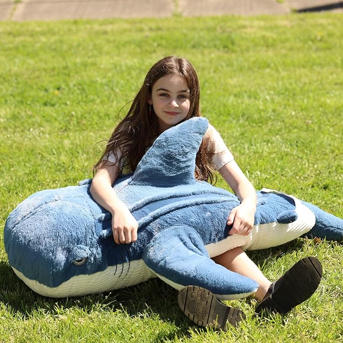 Tezituor 51inches Giant Whale Shark Stuffed Animal, 4.3ft Large Blue Stuffed Whale Shark Plush Body Pillow for Girls Boys, Realistic Plush Toy Christmas Birthday Ocean Theme Gift for Kids Adults