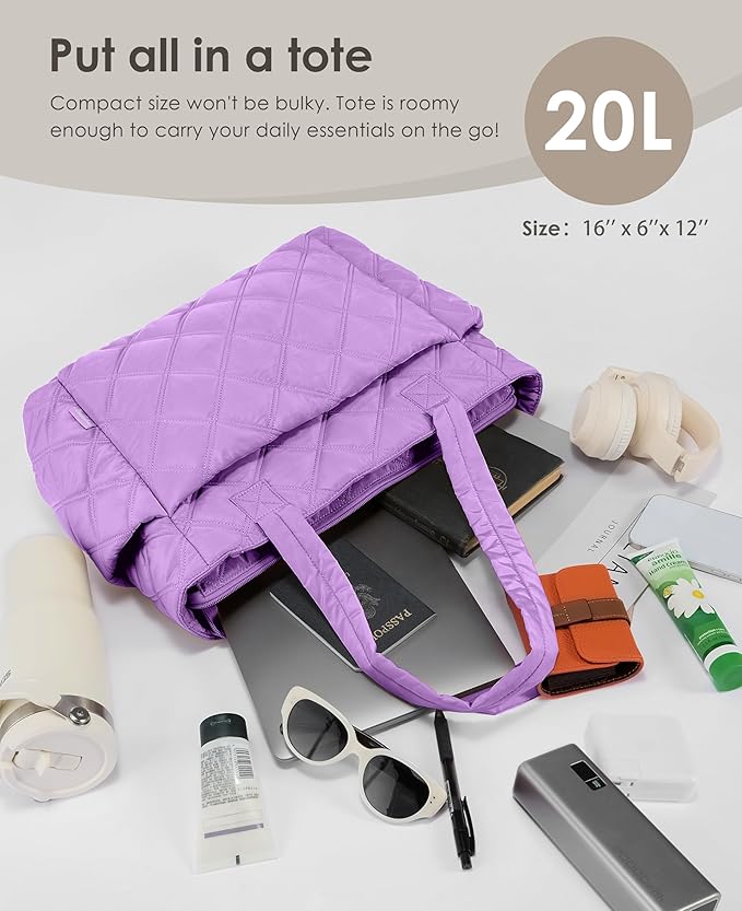 Uselike Tote Bag for Women, Lightweight Puffer Tote Work Bags with Compartments for Travel, Quilted Shoulder Bag with Zipper