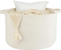 XUANGUO Large Cotton Rope Basket Blankets Basket Living Room 22"x14" Toy Basket for Kids and Dogs Rope Storage Basket for Nursery Woven Laundry Basket for Clothes Towels Baby Toy Storage round white