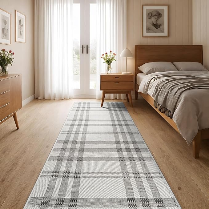 CAMILSON Easy Jute Rug 2x7, Indoor and Outdoor Off-White Runner Rug for Kitchen, Hallway and Entryway, Checkred Boho Woven Design, Easy-Cleaning, Washable Outside Carpet (2 x 7)