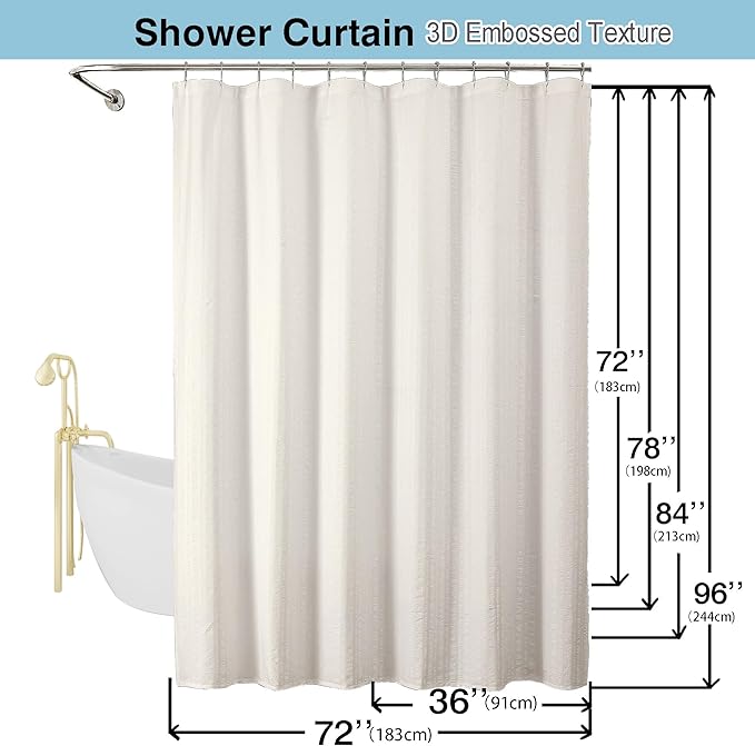 Aiyufeng Cream Long Fabric Shower Curtain 72x78 inches Long, Hotel Quality, Washable, Water Repellent, Soft Blue Spa Bathroom Curtains with 12 Button Holes, 72x78 in