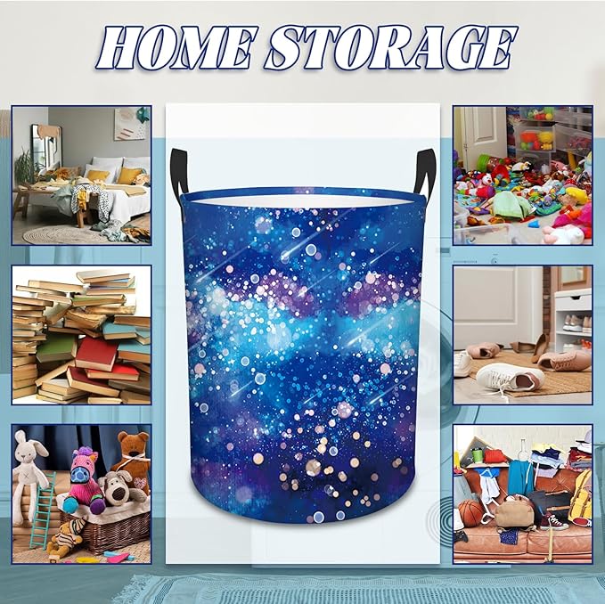 Laundry Hamper, 43L Round Universe Sky Laundry Basket, Waterproof Collapsible Storage Organizer Bin with Handles for Toys, Nursery Home Storage, Gift for Chritsmas Thanksgiving 13.8x17.7in