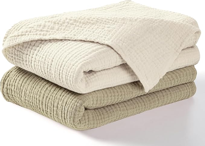 Dreamology Receiving Blanket,Muslin Swaddling Blankets for Newborn Boy, Girl, 2 Pack, Soft and Breathable,100% Cotton Swaddle Blanket,Large Baby Swaddle Blanket, 44 x 44 inches | Olive and Acru