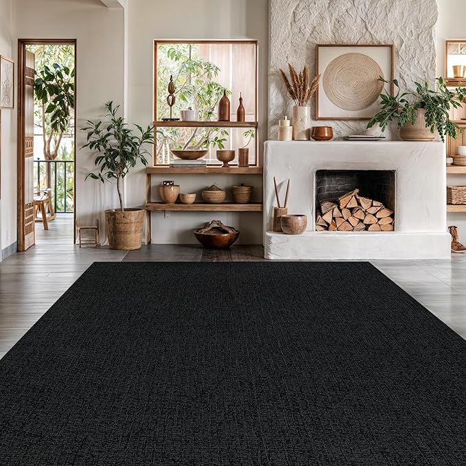 Easy Jute Rugs 6x9 Dark Gray Color Living Room Indoor Outdoor Area Rug for Farmhouse Patio and Kitchen Rug High Traffic Washable Easy to Clean Solid Boho Woven Design Outside Carpet (6 x 9)