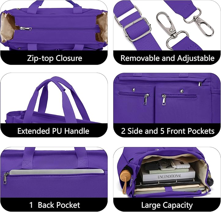 Women's Large Canvas Tote Bag Set (2PCs) - Ideal for Laptop, Hobo, Crossbody, Handbag, Travel, Gym & Work