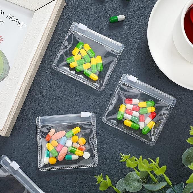 Nuanchu 12 Pieces Pill Pouches Bags Set Reusable Zippered Pill Baggies Clear Plastic Self Sealing Travel Medicine Organizer Storage with Slide Lock for Medicine and Small Items