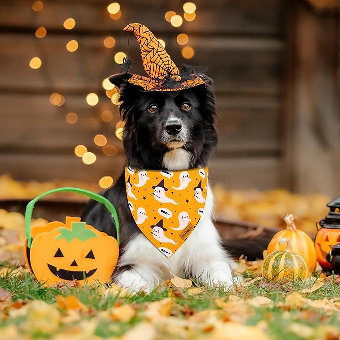 THLOH Halloween Dog Bandanas - 2 Pack Fall Dog Bibs | Reversible Pumpkin and Ghost Pet Scarf for Boys and Girls | Premium Durable Fabric | Boo Dog Bandana for Large and Extra Large Dogs (X-Large)