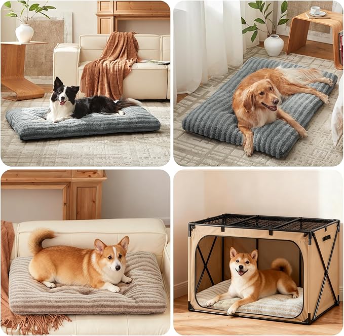 FURTIME Washable XL Dog Bed for Extra Large Dogs, Deluxe Dog Crate Beds Comfy Fluffy Kennel Pad Anti-Slip Pet Sleeping Mat, Machine Washable Dogs Pillow, 40"x27"x3.5", Brown