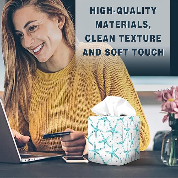 Tissue Box Cover Square Decorative Tissue Box Holder Cute Funny Cube Tissue Case Cover-Starfish Tissue Box Cover