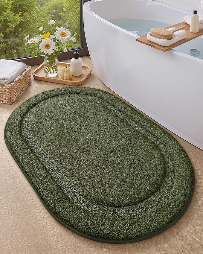 Color&Geometry Green Bathroom Rugs, Non Slip, Absorbent, Soft, Washable, Thick Bath Mat, 19"x31" Small Bath Rug Bath Mats for Bathroom Floor, Shower, Sink, Vanity