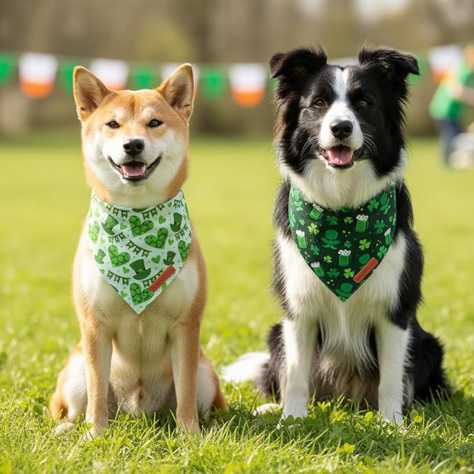 ADOGGYGO St Patricks Day Dog Bandana, Green Shamrock Pet Scarf, Premium Fabric, St Patrick Bandanas for Medium Large Dogs (Large)
