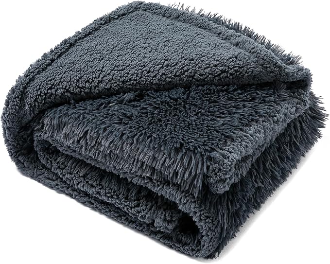 Wowchine Pet Throw Blankets for Dogs Gray Cozy Waterproof Fluffy Long Faux Fur Dog Cat Calming Blanket for Couch Sofa Cover Furniture Protection, Gray XS-28x20in