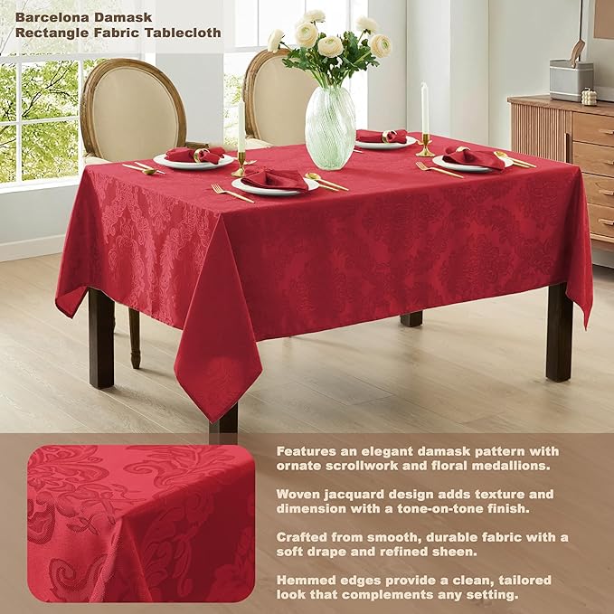 Newbridge Barcelona Damask Fabric Napkins, Set of 4, Red – No Iron, Soil Resistant Cloth Napkins for Dining, Parties and Holidays
