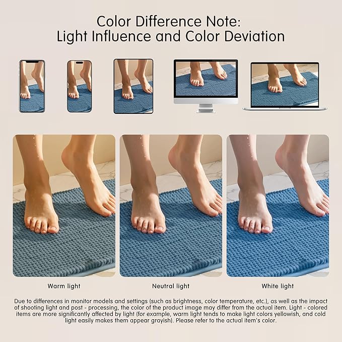SUBRTEX Bathroom Rugs, 20" x 32" Chenille Bath Rug Soft Short Plush Bath Mat Soft Shower Mat Water Absorbent Shower Mat Quick Dry Machine Washable, Stone Blue