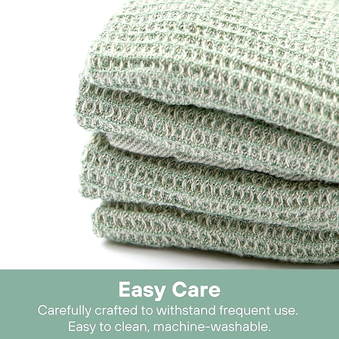 MEEMA Kitchen Towels and Dishcloths Sets of 4 | Large 18 x 28 Inch | Upcycled Cotton Tea Towels for Kitchen | Super Absorbent | Sage Green | Hand Towels