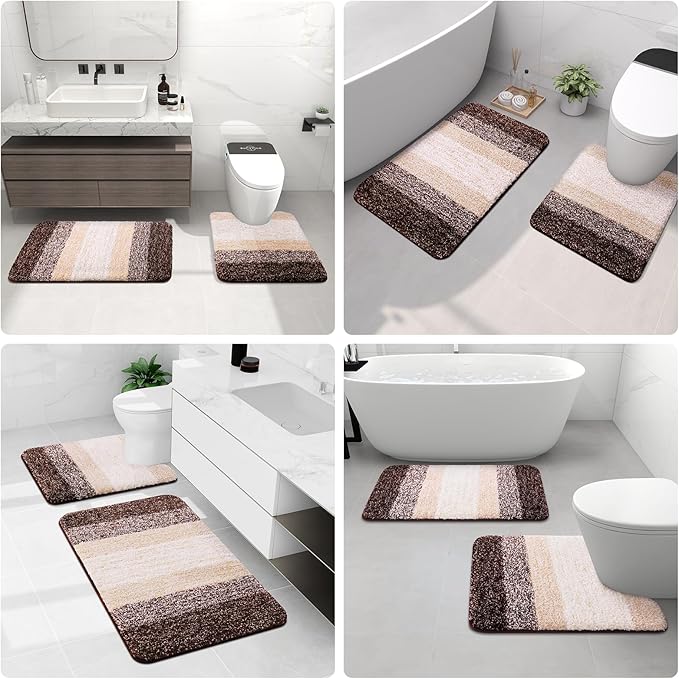 Arotive Microfiber Bathroom Rugs, Shaggy Soft and Absorbent Bath Rug, Non-Slip, Thick Plush Machine Washable Dry Bath Mats for Bathroom, Tub and Shower, 30x20, Brown, Rectangular