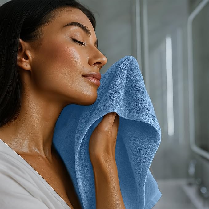 RIVERSIDE 12 Pack Washcloths - 12x12 Inches, 500 GSM, 100% Ring-Spun Cotton - Soft, Absorbent & Durable Face and Body Towels - for Bathroom, Spa, Gym, Makeup Removal & Everyday Use - Medium Blue