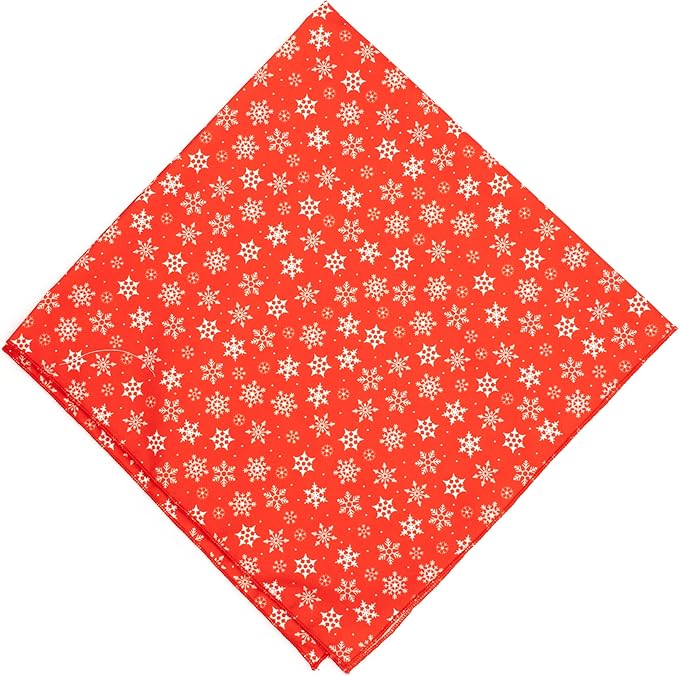 THE WORTHY DOG Classic Tie-On Dog Bandana – Soft Cotton Flannel Square Pet Bandana, Let it Snow Pattern, Red, Small