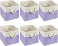 Geiserailie 6 Pcs 11 x 11 Inch Cube Storage Bins Fabric Storage Organizer Bins Foldable Cube Baskets with Sturdy Carry Handles Wicker Baskets for Home (White,Purple)