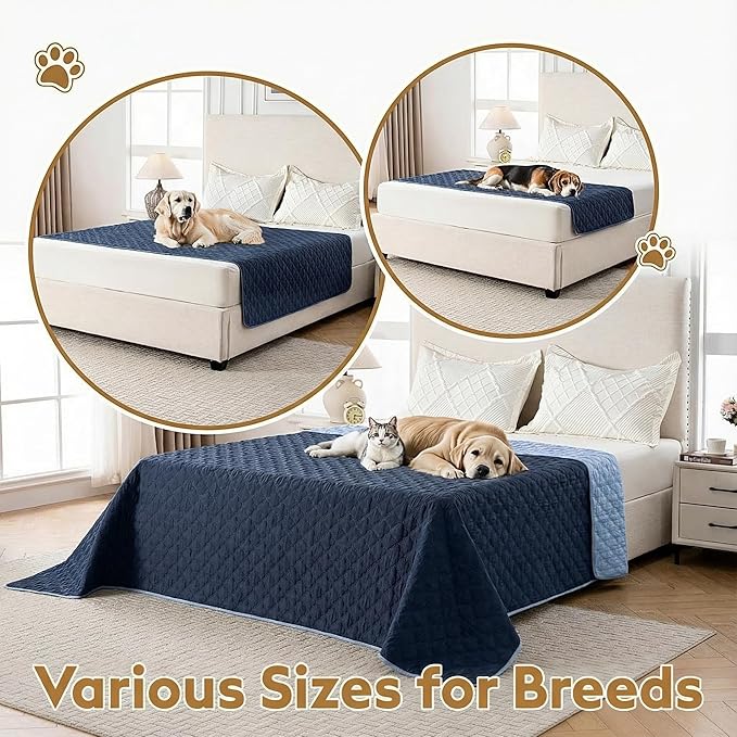 FunFurry Waterproof Dog Blanket, Couch Cover for Dogs Washable, Reversible Dog Bed Cover, Couch Furniture Protector. (Dark＆Light Blue, 52 X 82 Inch - 1 Pack)