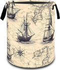 VODRM Vintage Nautical Ship Map Laundry Basket, Dirty Collapsible Clothes Toy Organizer Hamper for Kids Adults, Oxford Cloth Waterproof Storage Bin for Bedroom Bathroom Home Decor Gifts, 19.7"X15.7"