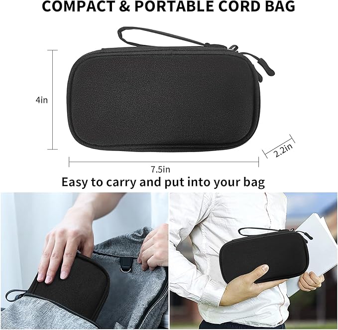 SMONT Electronics Organizer Travel Cable Charger Case, Dual Zipper Compartments for Gaming Console, Hard Drive, Cords - Portable Black Pouch Versatile Travel Organizer Durable Tech Bag