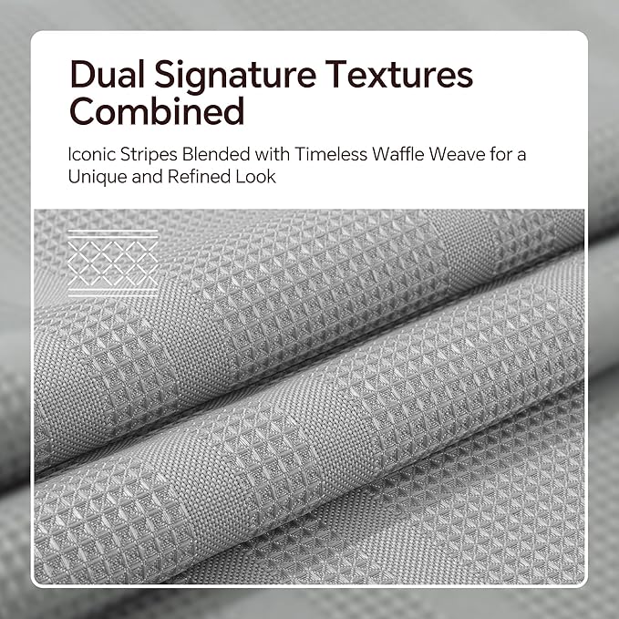 TURKIO Grey Shower Curtain Waffle Weave Shower Curtain Gray Striped Fabric Shower Curtains for Bathroom (72Wx72H, Gray)