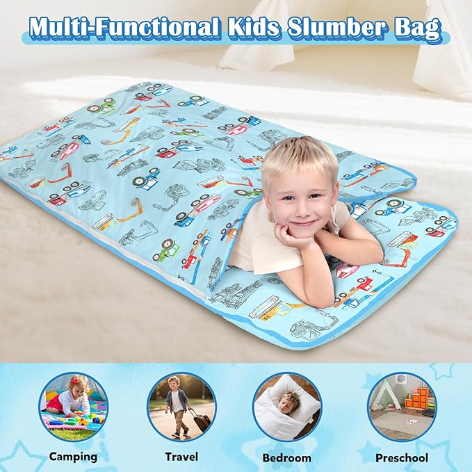 Toddler Nap Mat Kids Sleeping Bag 59"×24", Soft Slumber Bag with Removable Pillow and Blanket for Kids Girls Boys,Roll Up Sleeping Mat Thick for Camping,Daycare, Kindergarden