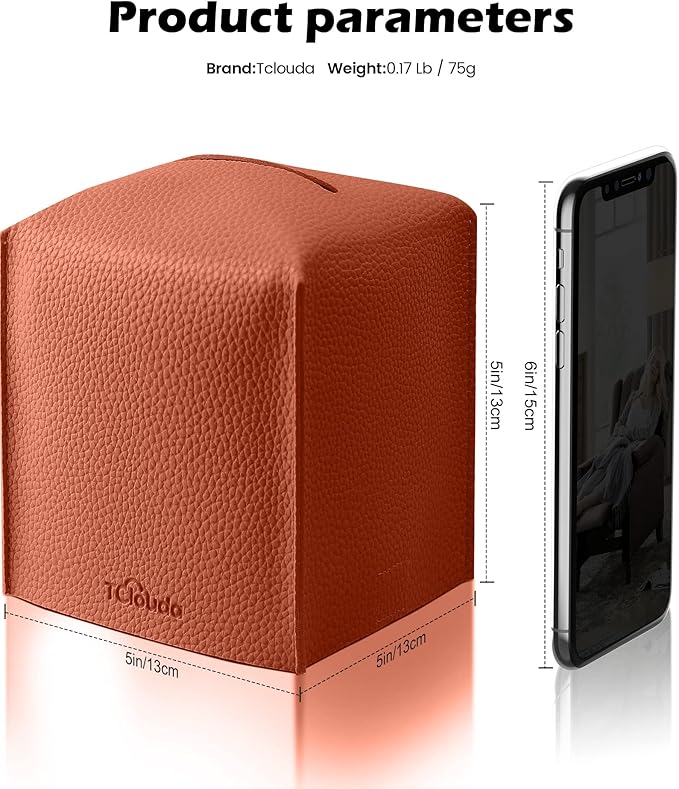 Tclouda Tissue Box Cover for PU Leather, Modern Simple Solid Color Holder Square Tissue Bag, Ideal for Bathrooms,Office,Car,Outdoor Tent,Dining Table,5"X5"X5", Single Dry Rose