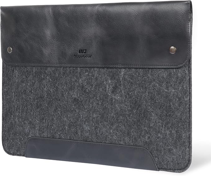 MegaGear Genuine Leather and Fleece MacBook Bag Laptop Sleeve for MacBook Pro and MacBook Air Case - 16 Inch - 15 Inch - 15.5 Inch (M4, M3, M2, M2, M1, Pro & Max) 2020 to 2024 Models