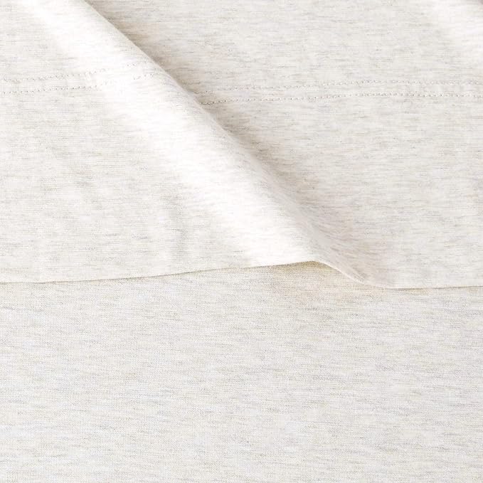 Amazon Basics 4 Piece Bed Sheets Set, 100% Cotton Jersey, Includes Super Soft, Flat and Fitted Sheets, Pillowcase, Full, Oatmeal, Solid