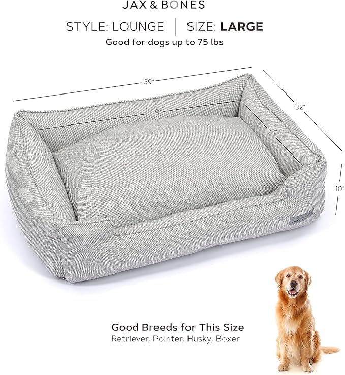 Jax & Bones Dog Bed Lounge - Machine Washable Bed for Dogs - Extra Heavy Duty Bolstered Sides - Large Grey Dog Mat Beds | 39 x 32 Inches