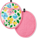Kate Spade New York Painterly Bouquet Pot Holder 2-Pack Set, Heat Resistant, 100% Cotton with Printed Non-Slip Silicone Grip, Pink/Green/Blue, 8"X10"
