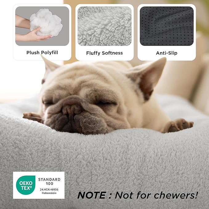 Bedsure Washable Dog Bed Medium Size Dog, Comfort Fluffy Plush Pillow Bed Crate Pad, Non-Slip and Machine Washable Kennel Pet Sleeping Mat, 29"x21", Gray