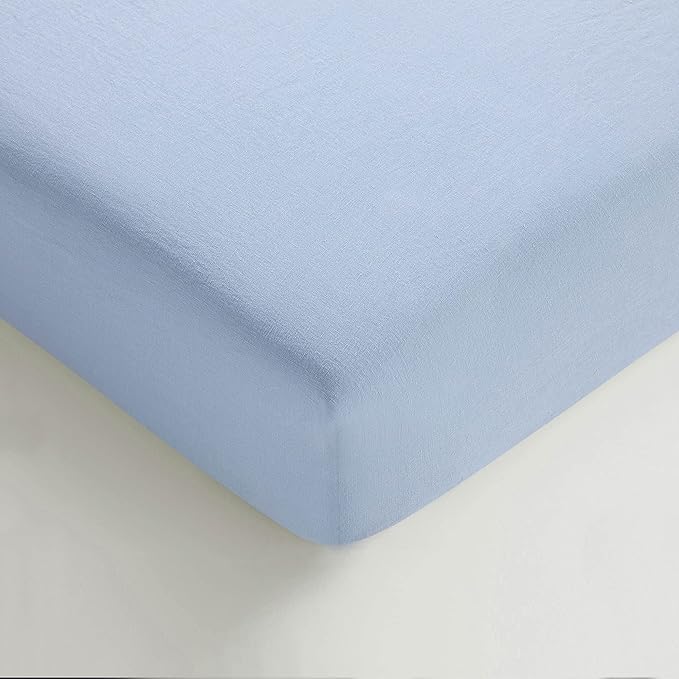 Sijo Stone Washed Organic French Linen Bed Sheet Set, GOTS Certified Organic, Best Cooling Linen Sheet Award by Sleep Foundation, 1 Flat Sheet Only (Sky, Full/Queen)