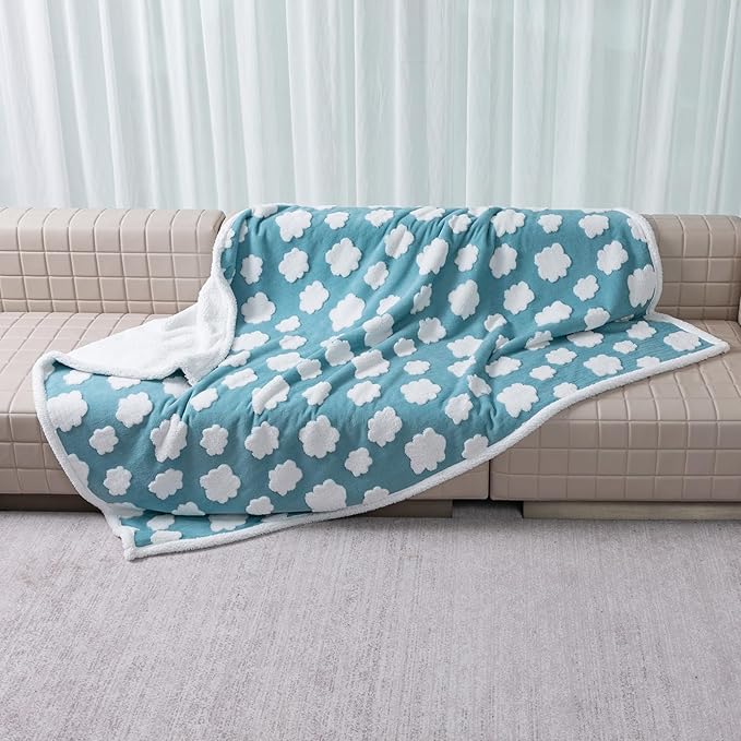 Maidewow Blue Waterproof Pet Blanket,Dog Bed Covers Couch Sofa Stylish Jacquard Cute Pets Throw Blankets for Puppy Cats Washable Reversible Furniture Protection Covers (Blue Cloud,L)