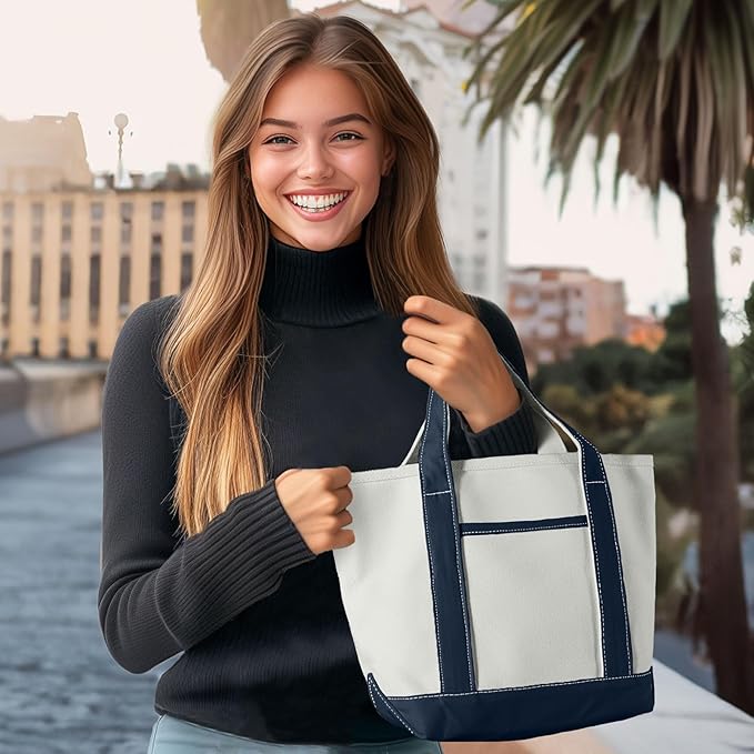 DALIX 14" Mini Small Cotton Canvas Party Favor Wedding Gift Tote Bag in Navy Blue