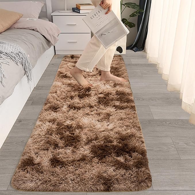 2x6 ft Soft Brown Runner Rugs for Bedroom Living Room Plush Fluffy Rug Shag Rug Carpet Non Slip Washable for Nursery Dorm Fuzzy Bedside Rug Runner for Kids Girls Room Home Decor