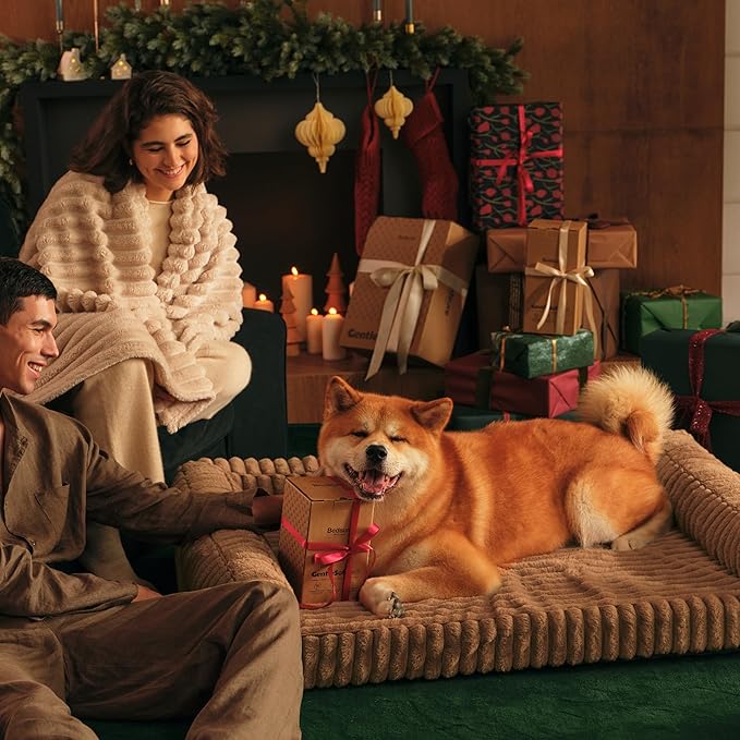 Bedsure Orthopedic Dog Bed for Medium Dogs, Waterproof Memory Foam Medium Pet Beds with Sides, Non-Slip Bottom and Egg-Crate Foam Dog Couch Sofa with Washable Removable Corduroy Cover, Brown